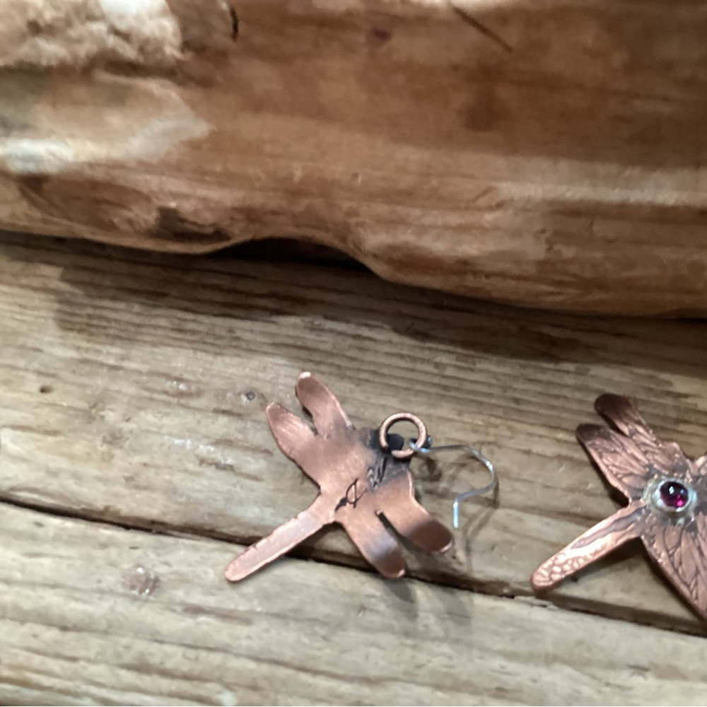 Handcrafted Copper and Sterling Silver Dragonfly Earrings